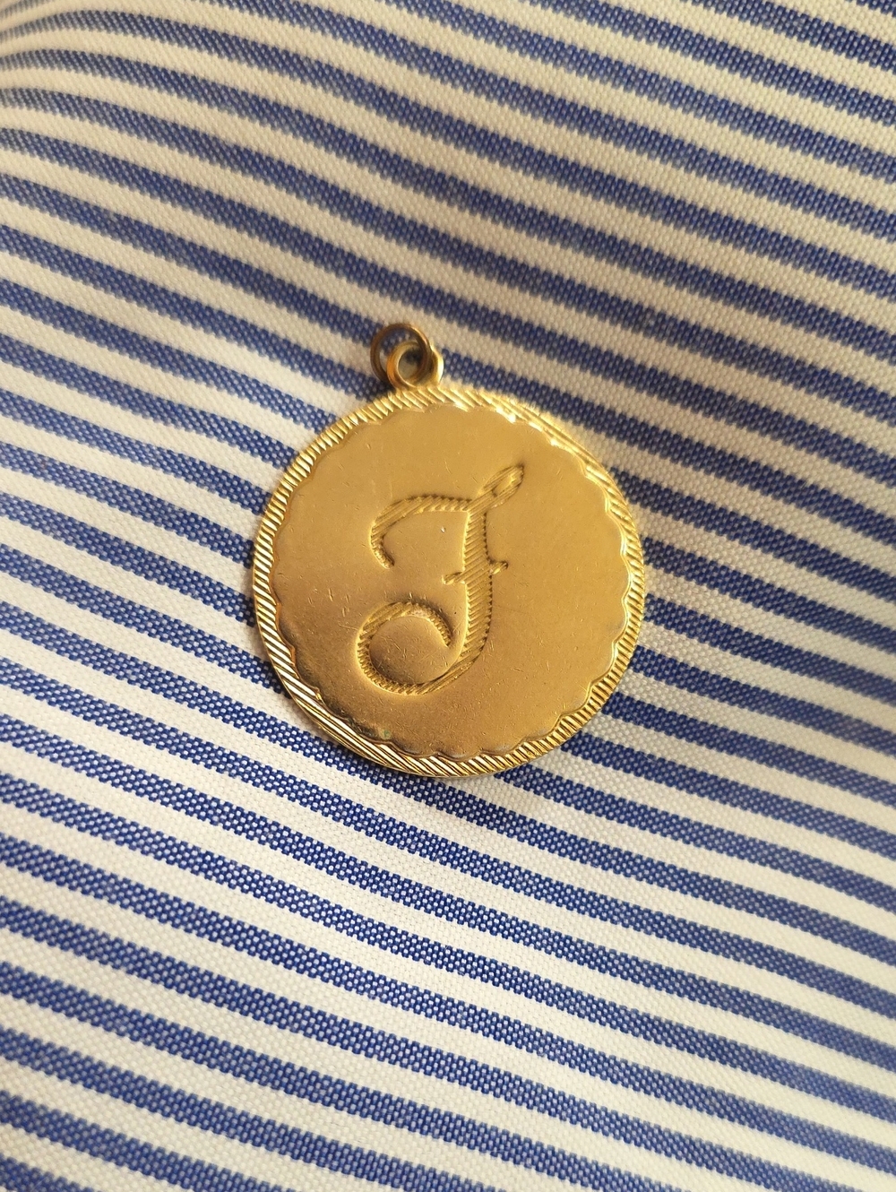 Gold Initial 'F' Vintage Or Vintage Inspired Round Pendant Necklace Charm